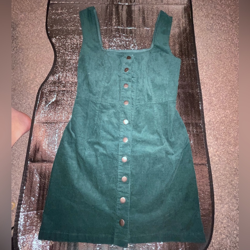 Snap button corduroy emerald green mini UO dress